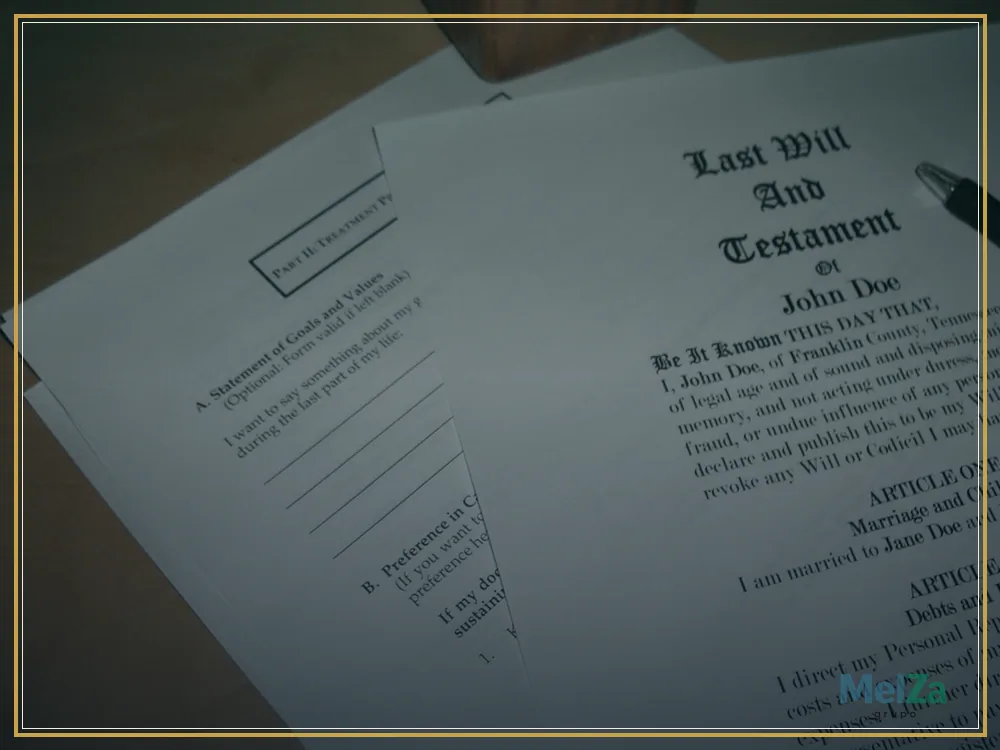 Documento de testamento sobre una mesa